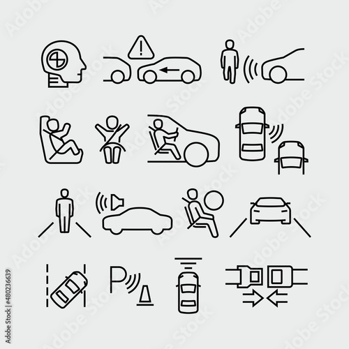Car Safety Vector Line Icons