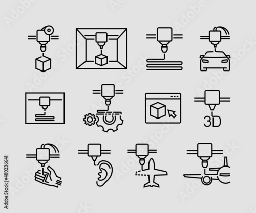 3D Printing Vector Line Icons 
