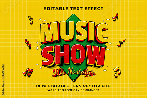 Editable text effect - Music Show 3d Traditional Cartoon template style premium vector