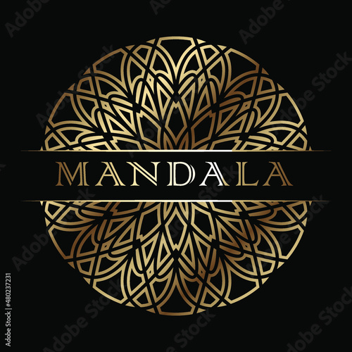 Abstract golden vector, decorative geometric ornament, black and gold mandala. Vector design