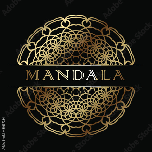 Abstract golden vector, decorative geometric ornament, black and gold mandala. Vector design