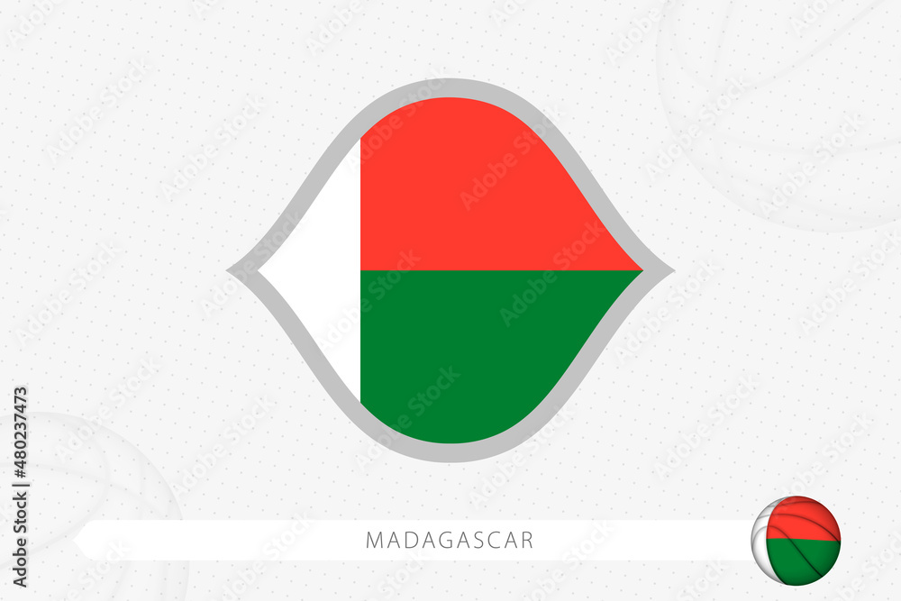 Obraz premium Madagascar flag for basketball competition on gray basketball background.