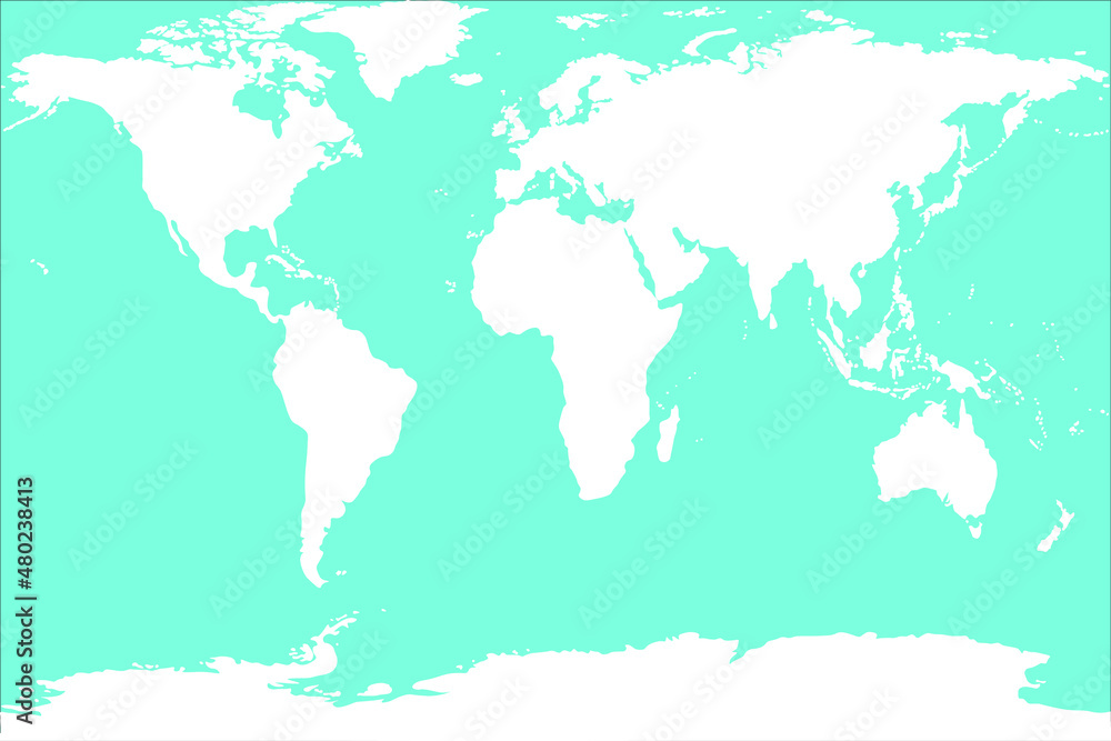 World map and Antarctica silhouette on blue background