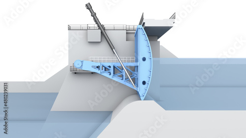 Принти на полотні Spillway gates. Dam in section, side view. 3d illustration
