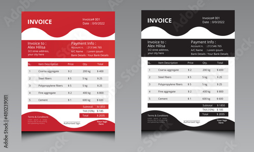 corporate business invoice design templat,vector and modern illustration.