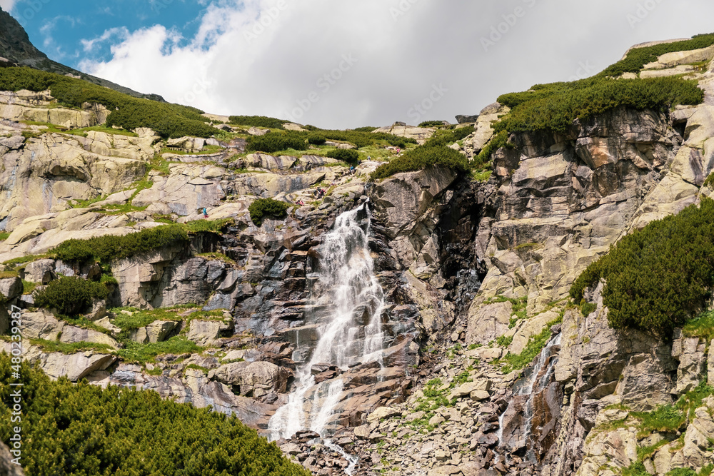 Obraz premium Amazing view of the waterfall in Tatra mountains in Slovakia.