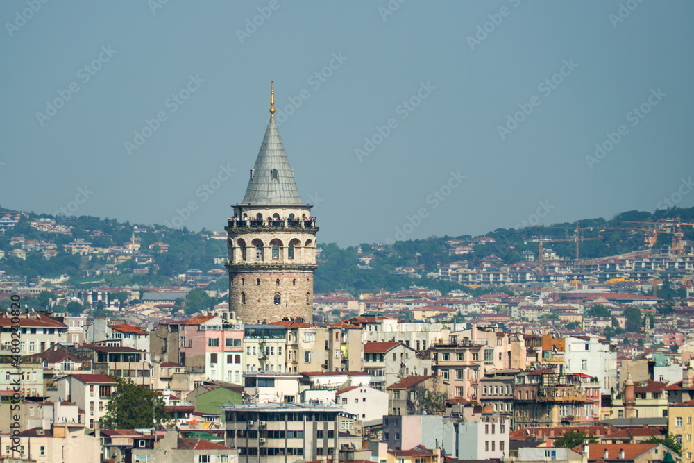 Views of facades of houses in istanbul with the Galata Tower as the protagonist