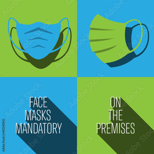 FACE MASKS MANDATORY sign, sticker or poster with protective face masks vector illustration