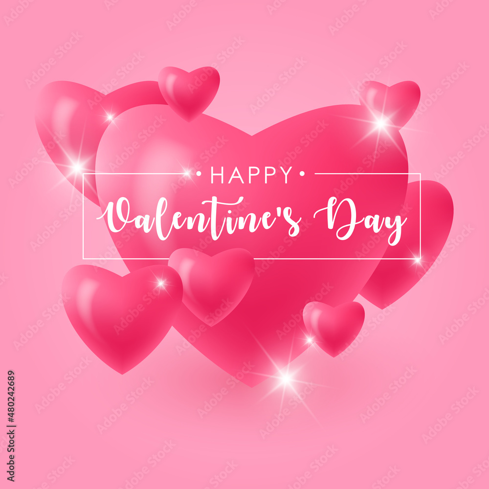 Valentines Day - vector background illustration template with realistic hearts. Happy Valentines day - vector sale banner, flyer, invitation, poster