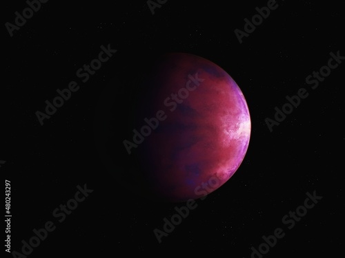 Fototapeta Naklejka Na Ścianę i Meble -  Mysterious planet from outer space in crimson color. Space exploration, science fiction. 
