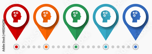 Human head, creativity concept vector icon set, flat design pointers, infographic template