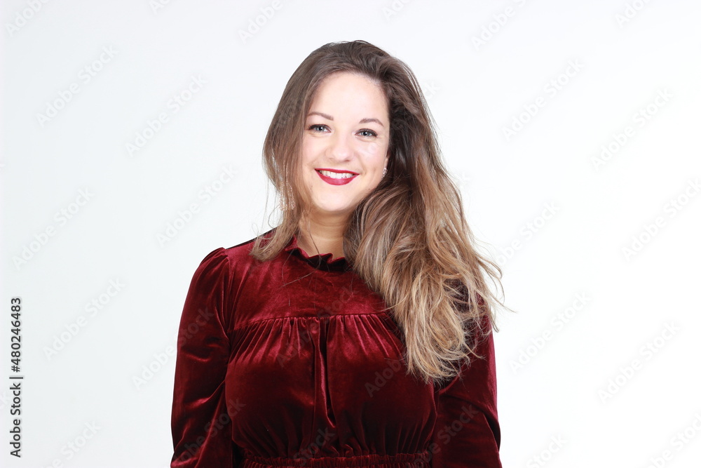 beautiful girl on a white background red dress beautiful girl on a white background red dress