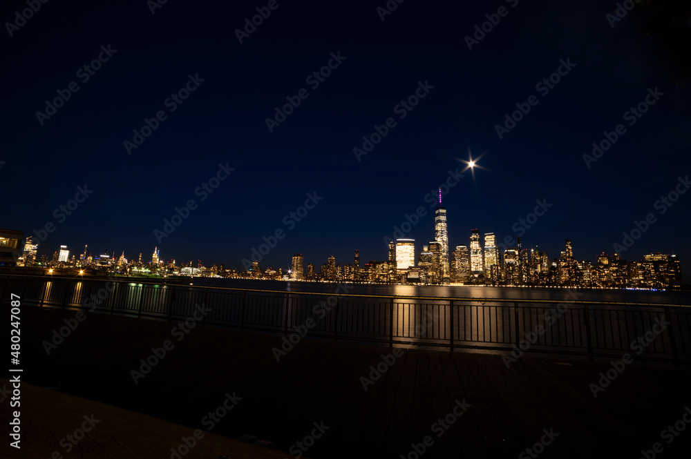Manhattan Skyline at Night From the Hudson