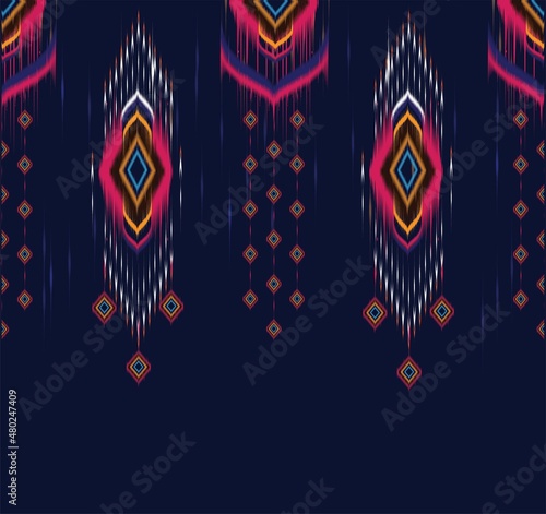 Seamless pattern Geometric ethnic oriental ikat seamless pattern traditional Design ,carpet,wallpaper,clothing,wrapping,Batik,fabric,Vector illustration for background .embroidery style.