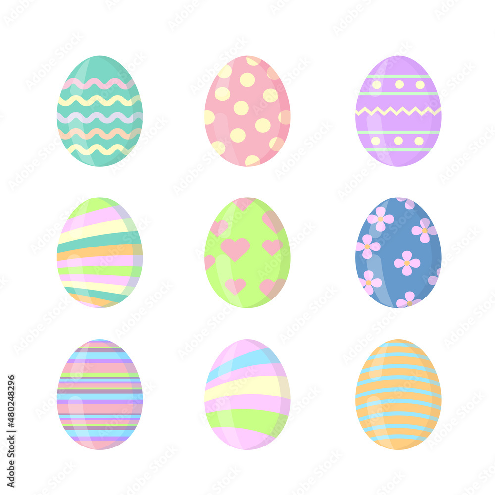 Set of colored Easter eggs isolated on white background,vector