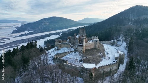 Aerial view of castle in Zborov village in Slovakia photo