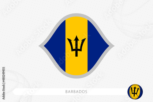 Barbados flag for basketball competition on gray basketball background.