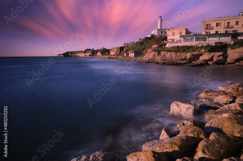 long exposure of the coast of anzio with the lighthouse © Massimo