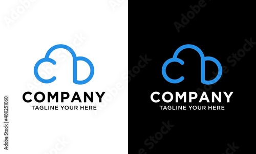 letter cd and cloud logo design vector template. on a black and white background.