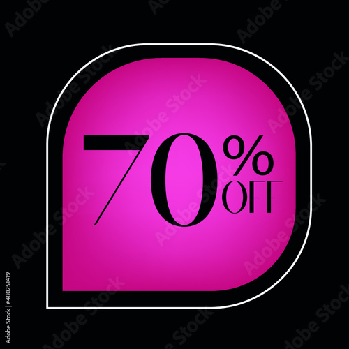 70 percent off. pink  banner with balloon. Floating for promotions and offers 
