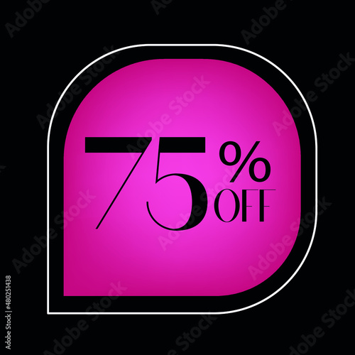 75 percent off. pink  banner with balloon. Floating for promotions and offers 