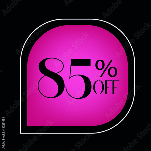 85 percent off. pink  banner with balloon. Floating for promotions and offers 
