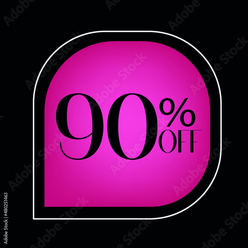 90 percent off. pink  banner with balloon. Floating for promotions and offers 