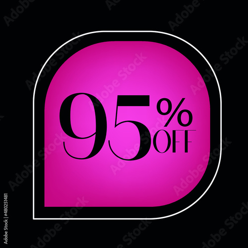 95 percent off. pink  banner with balloon. Floating for promotions and offers 