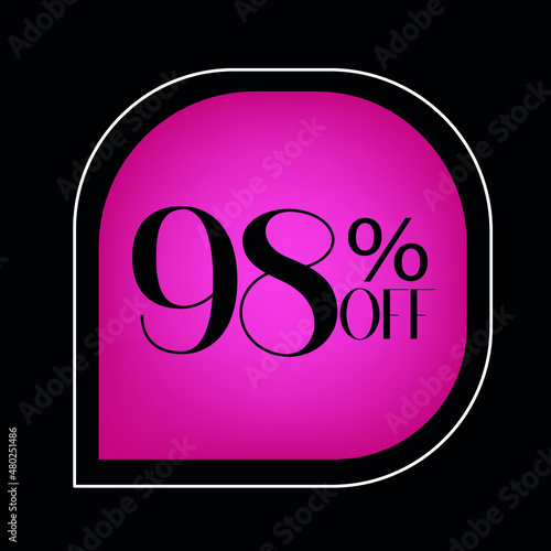 98 percent off. pink  banner with balloon. Floating for promotions and offers 