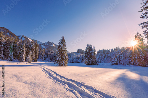 Winterwonderland - Winter - Allgäu - Panorama - Wandern - Spur - Sonne