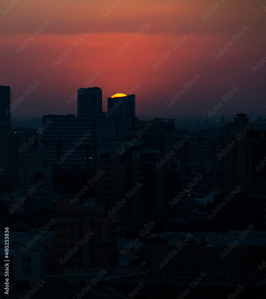 Fototapeta premium Silhouette - Sunset - Doha - Qatar.