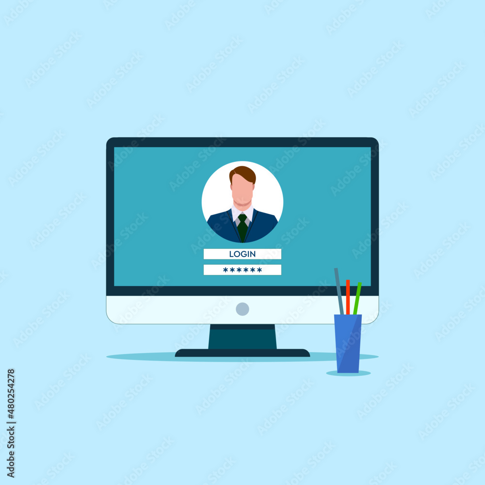 Login. Monitor. Flat vector design illustration Login. Monitor. Flat vector design illustration