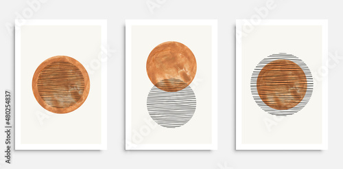 Abstract geometric, natural shapes poster set in mid century style. Geo elements for minimalist print, poster, boho wall decor, flat design Vector minimal art