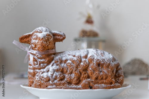 Easter (or Christmas) lamb cake, sprinkled with powdered sugar.