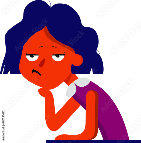 Sad  girl in flat style. Face of offended girl. The girl boring in class
