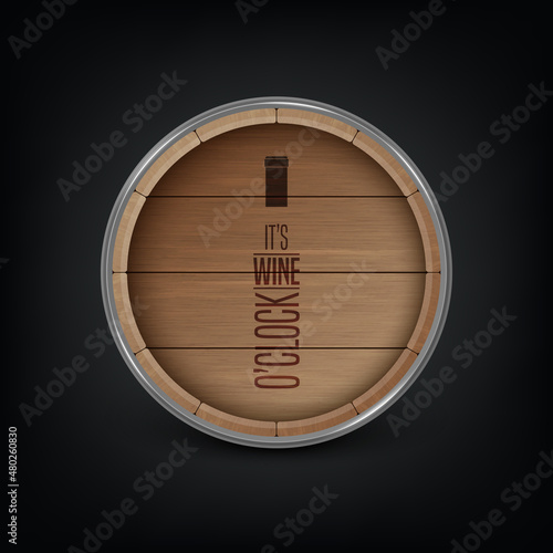 Vector 3d Realistic Wooden Barrel Lid for Storing Alcoholic Beverages with Typographic Quote about Wine. Brown Beer, Wine Wooden Barrel. High Detailed Wood Vector Barrel of Wine