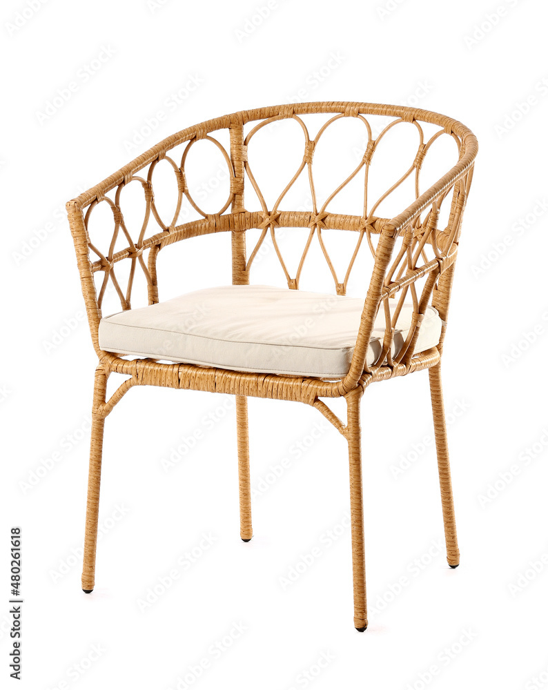 Stylish wicker chair on white background - obrazy, fototapety, plakaty 