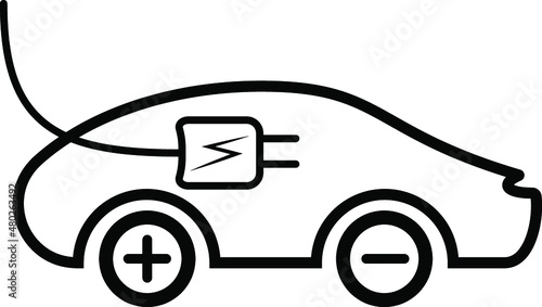 electric car vector icon drawn in black and white color with white background