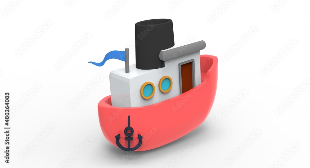Obraz premium 3d illustration of the cute small cartoon boat