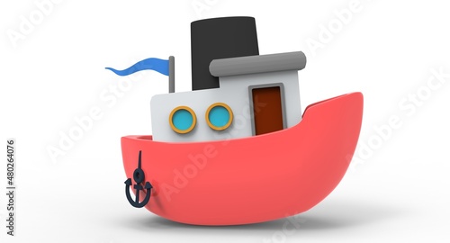 3d illustration of the cute small cartoon boat
