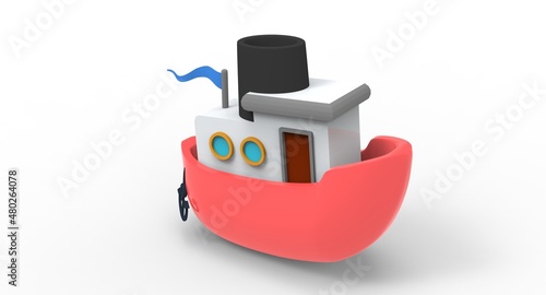 3d illustration of the cute small cartoon boat
