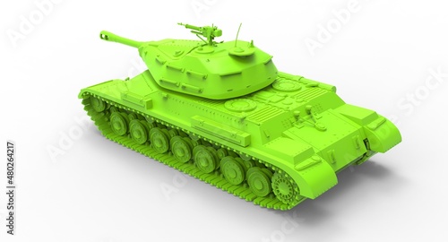 3d illustration of the green tank with machine gun
 photo