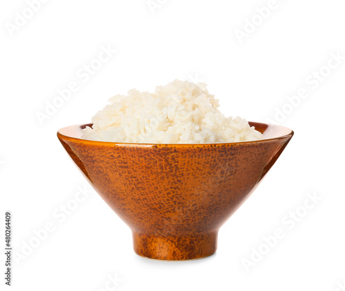 Bowl with tasty boiled rice...