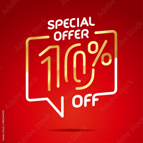 10 % off sale special offer isolated gold white red modern line design sticker label icon