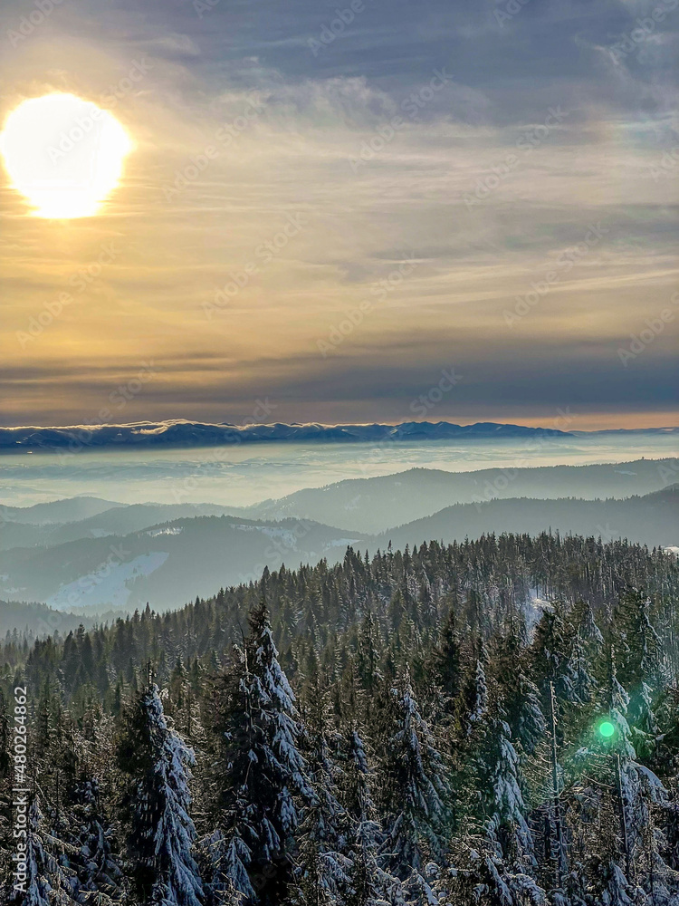 Polish mountains - Tatry - beautifull winter panorama. View from watch tower.