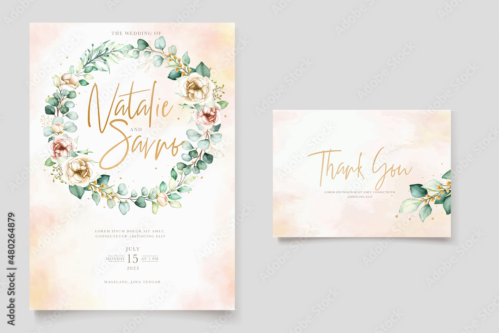 hand drawn peonies wedding invitation card set