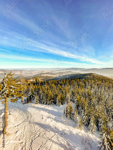 Polish mountains - Tatry - beautifull winter panorama. View from watch tower.