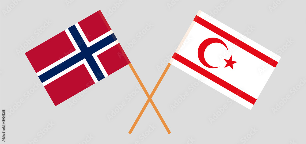 Crossed flags of Norway and Northern Cyprus. Official colors. Correct proportion