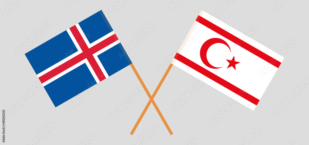 Crossed flags of Iceland and Northern Cyprus. Official colors. Correct proportion