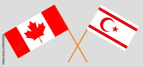 Crossed flags of Canada and Northern Cyprus. Official colors. Correct proportion